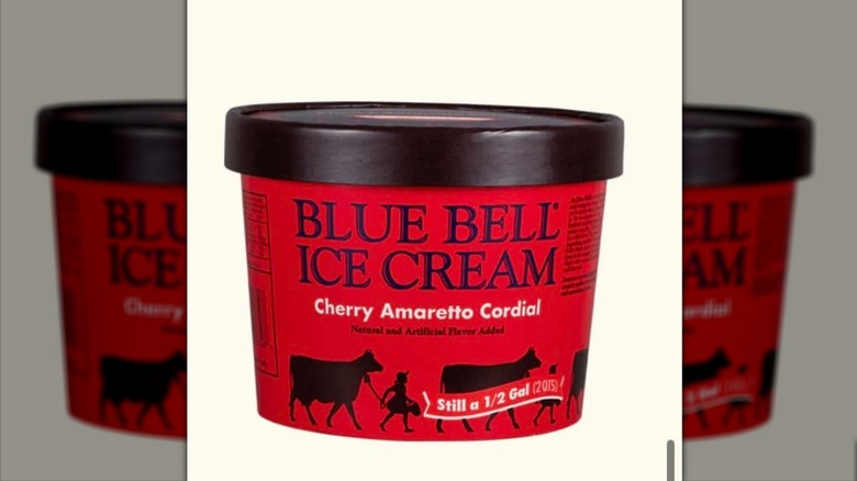 Red container of Blue Bell Cherry Amaretto Cordial ice cream