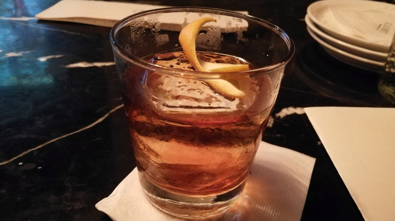 A Vieux Carré cocktail on a cocktail napkin