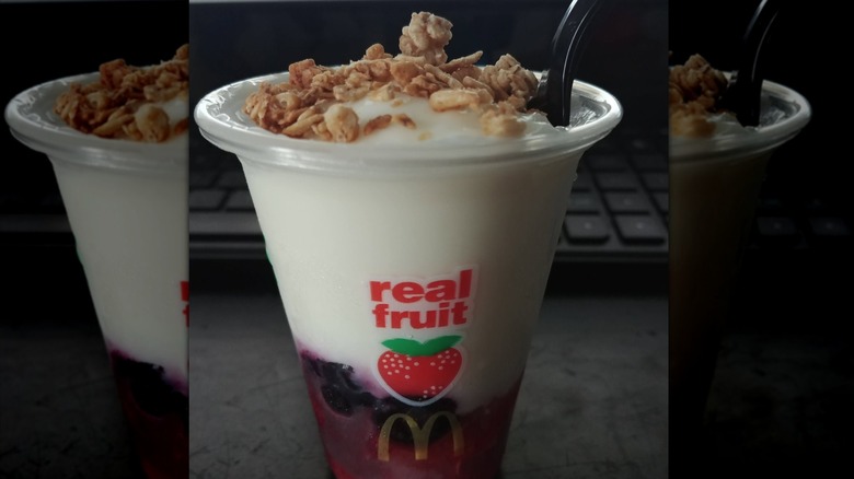 McDonald's Fruit 'n Yogurt Parfait with black plastic straw