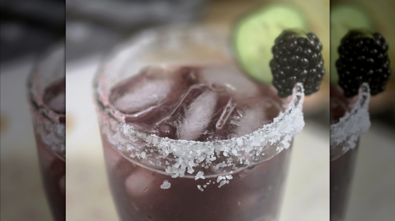 Blackberry cucumber drink with salted rim