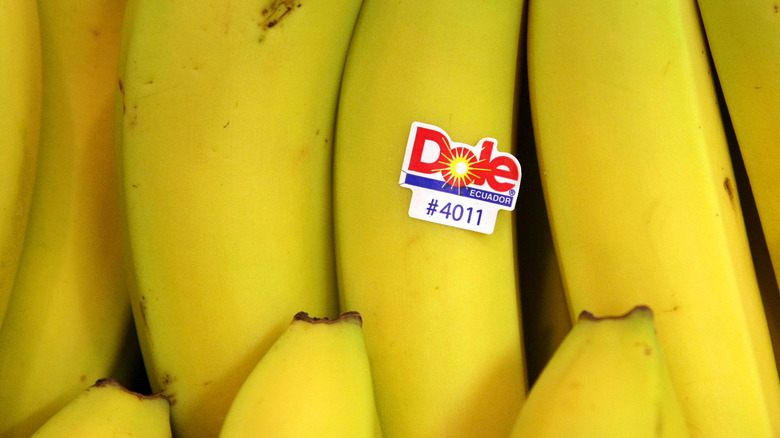 PLU sticker on a bunch of bananas