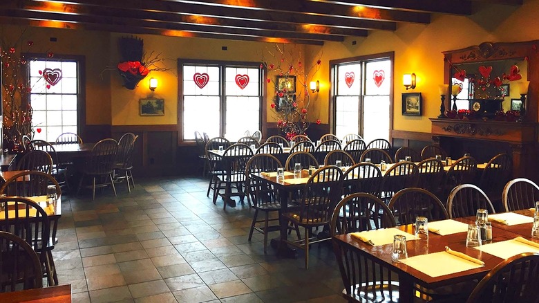 Soft lighting illuminates the dining room at Breitbach's in Iowa