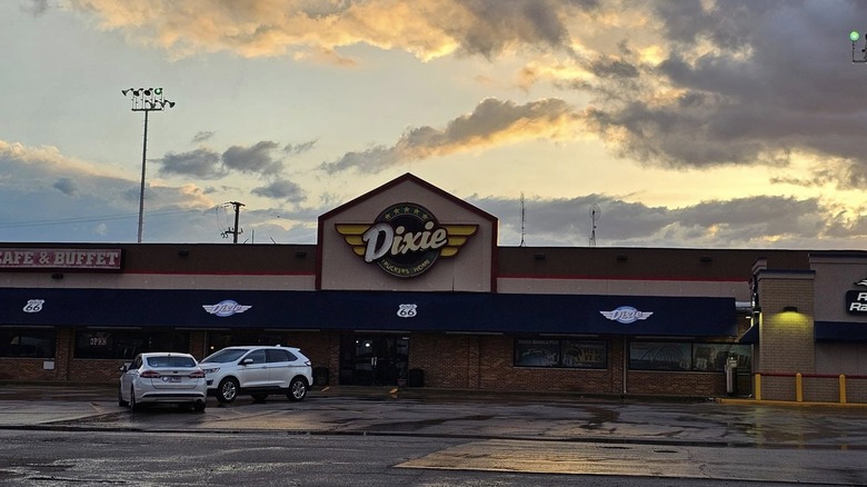 Light breaks through the clouds of the Dixie Family Restaurant