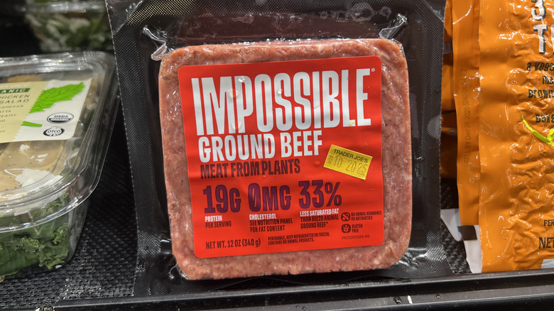 Impossible ground beef in package at store