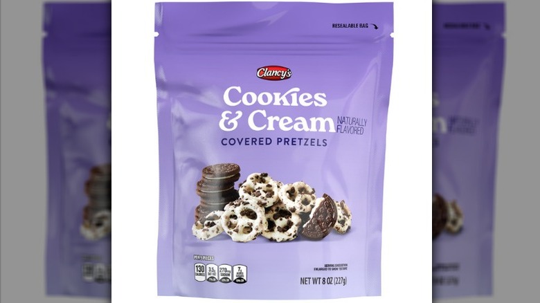 Clancy's Cookie and Cream Pretzels on a white background