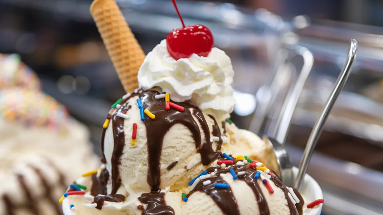 Ice cream sundae with cherry on top