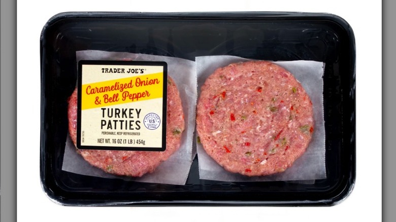Trader Joe's onion and bell pepper patties on white background