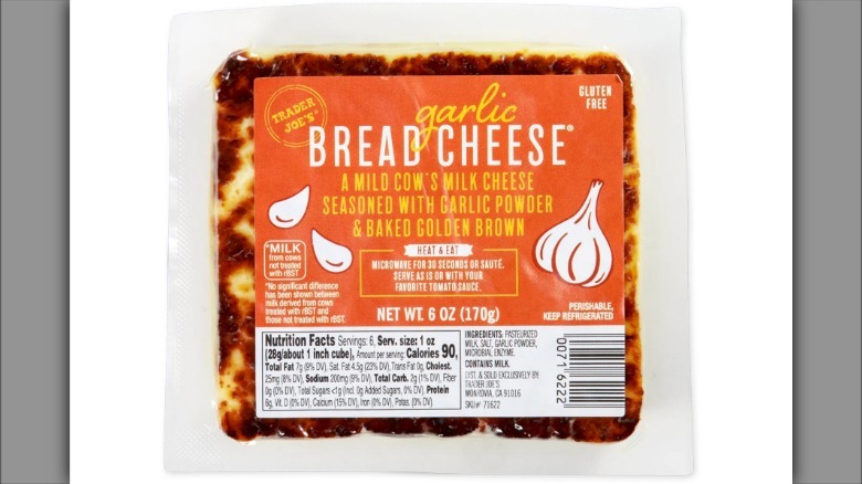 Garlic bread cheese block from Trader Joe's on white background