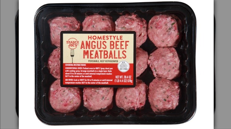 Trader Joe's Angus meatballs in packaging on white background