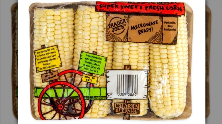 Super sweet fresh corn package on white background