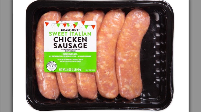 Sweet Italian chicken sausage on white background