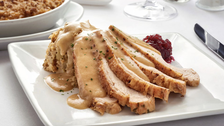 Plate of turkey, cranberry and stuffing from Ruth's Chris Steak House