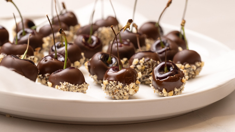 chocolate hazelnut coated cherries setting