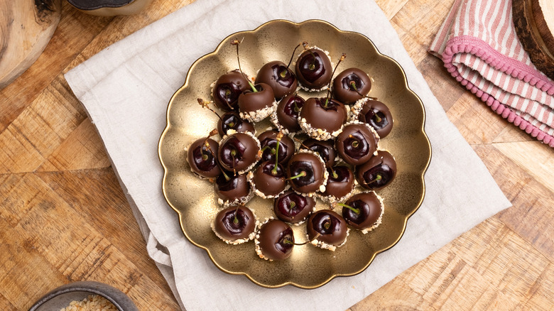 3-ingredient chocolate covered cherries on serving plate