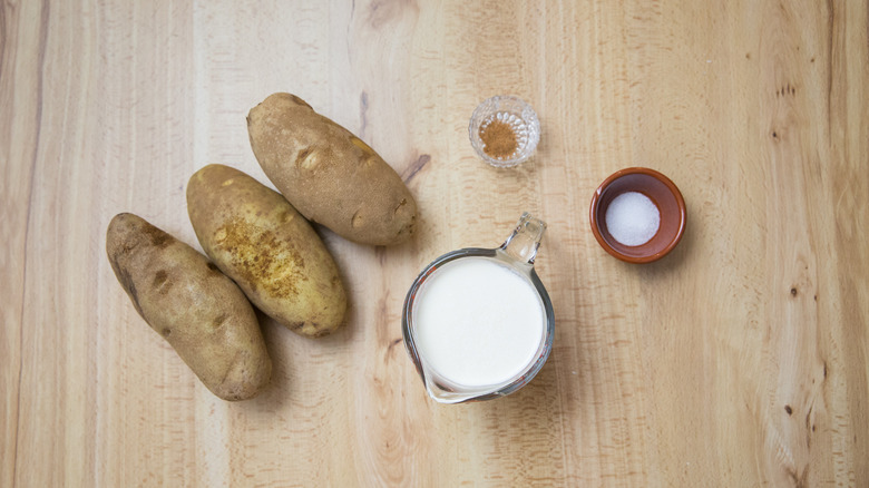 mashed potato ingredients on table