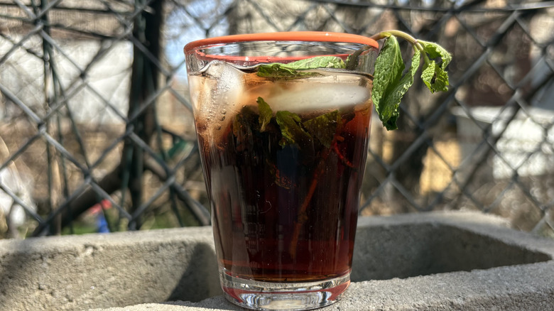 Coca-Cola and pomegranate with mint