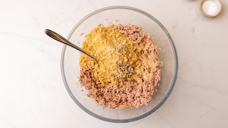 bowl with tuna patty ingredients