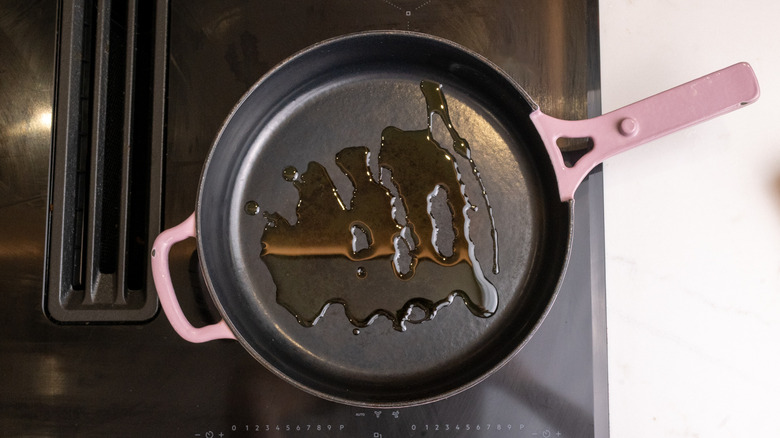 heating oil in a pan