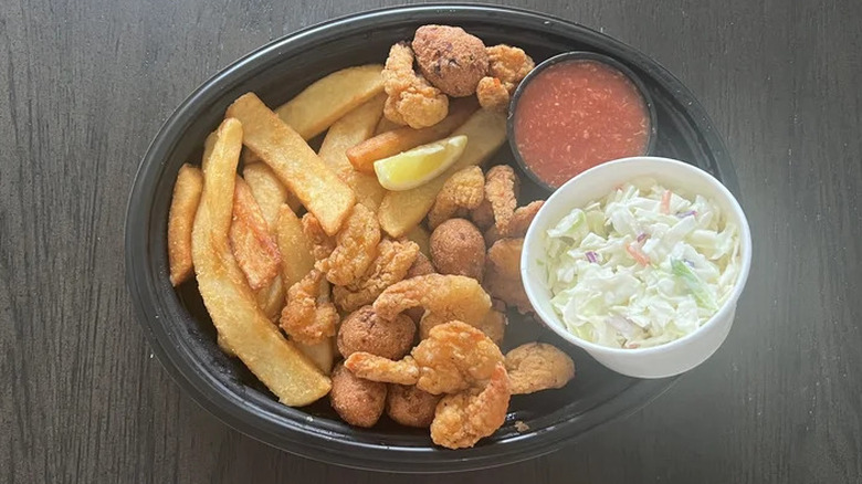 Top view of Cracker Barrel's fried shrimp basket
