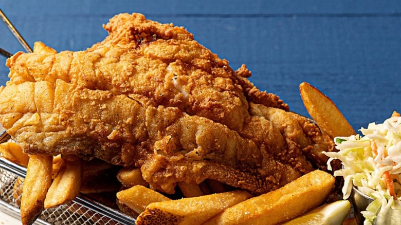 Close-up of the fish and chips meal from Legal Sea Food