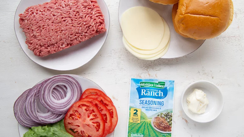 Ranch seasoning with burger ingredients and toppings