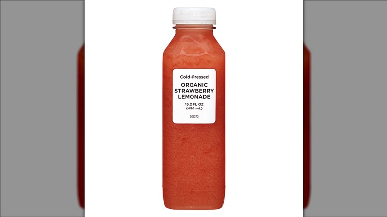 Organic Cold Pressed Strawberry Lemonade on white background
