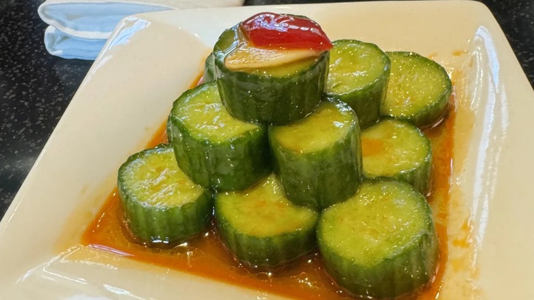 Close up of Cucumber Salad in a dish