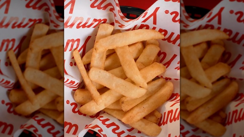 Top view of steak fries in a basket