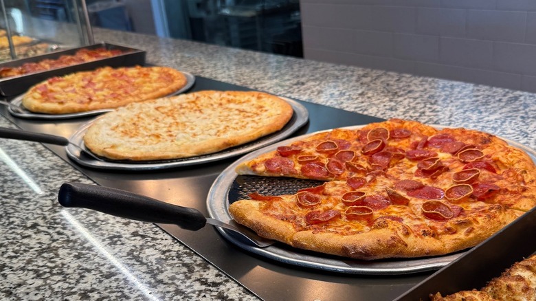 Pepperoni pizza tray at the Cicis Pizza buffet