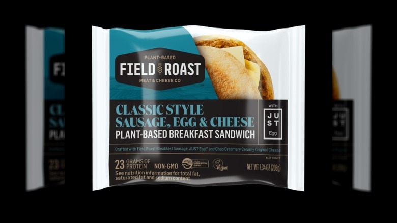 Field Roast sausage, egg, and cheese breakfast sandwich packaging