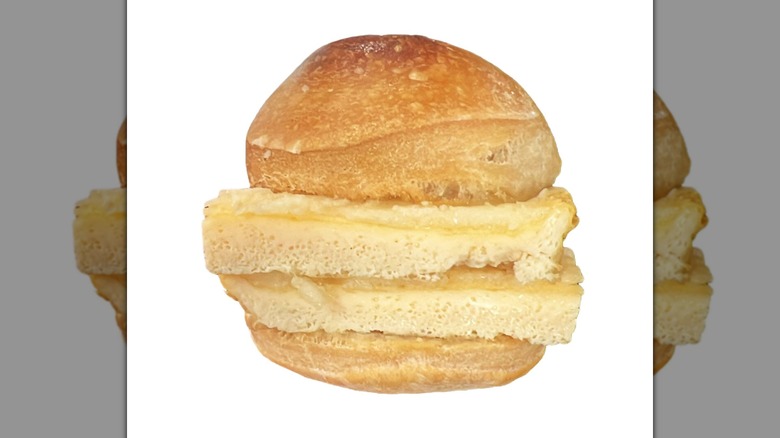 Frankie's egg breakfast sandwich on a white background