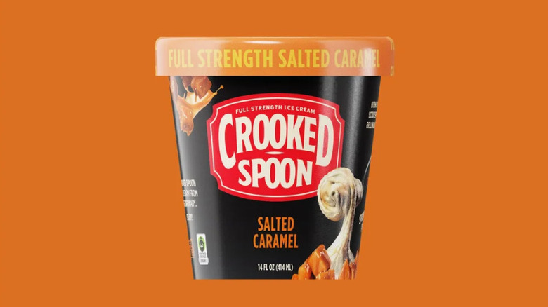 Carton of salted caramel Crooked Spoon ice cream