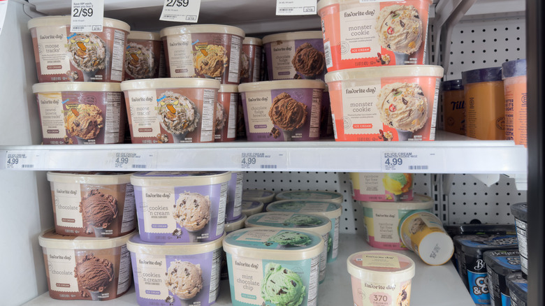 Several flavors of Favorite Day ice cream on Target shelves