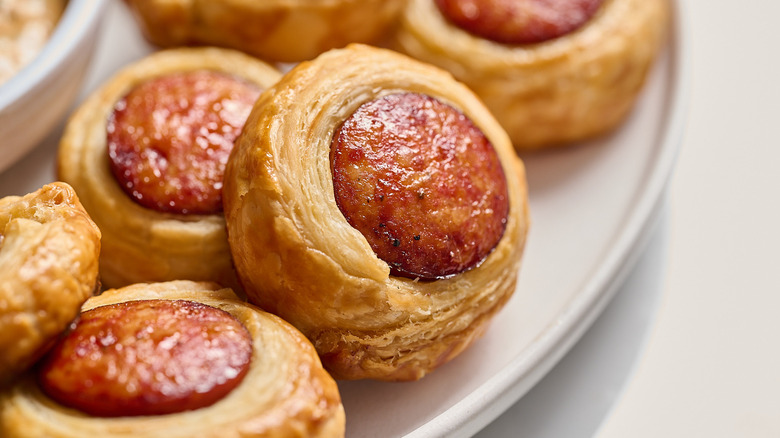 andouille sausage puffs on a plate