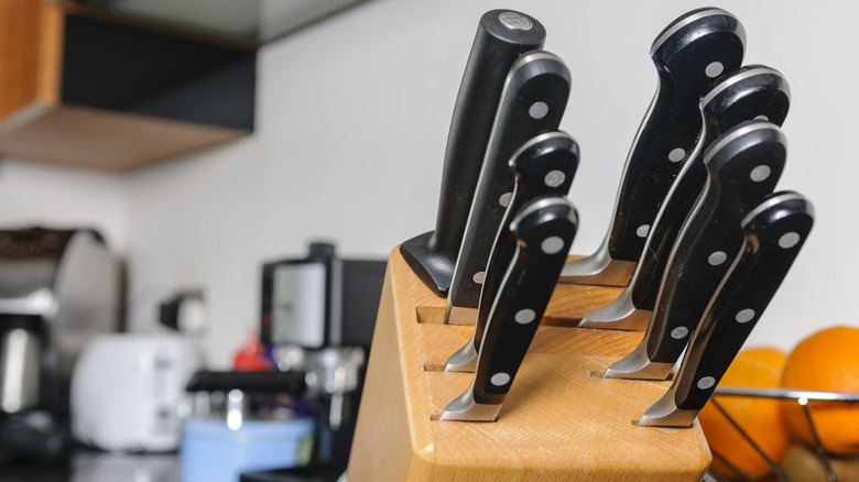 Block of knives in a kitchen