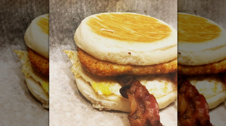Yahoo breakfast sandwich from Archie's New York Deli on paper