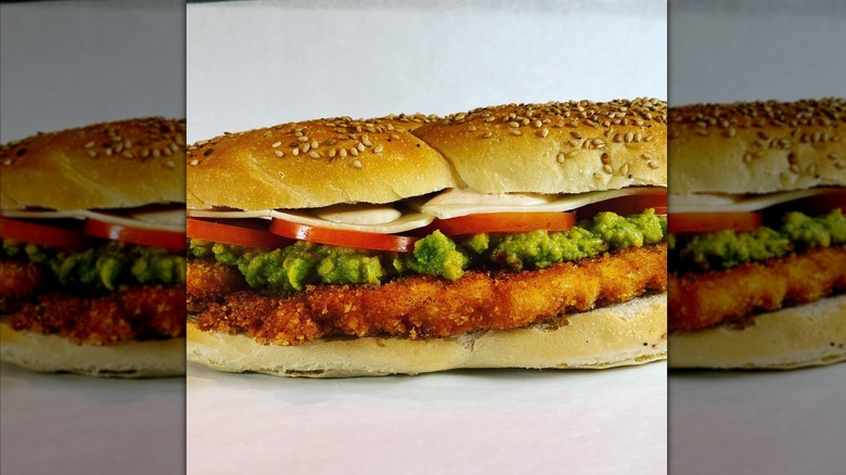 Sam LaGrassa's cutlet sandwich on white background