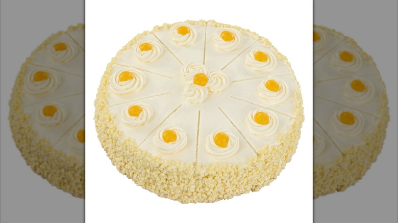 Whole Limoncello Mascarpone Cake from Costco on white background