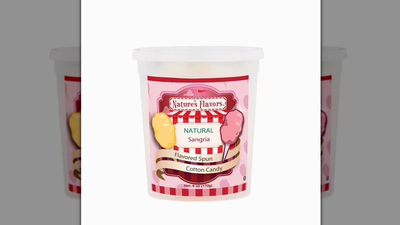 tub of sangria cotton candy on white background, mirrored image