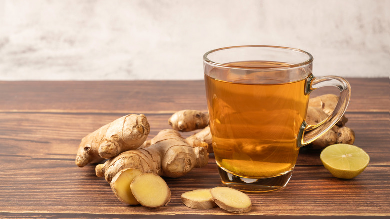 ginger tea with sliced ginger