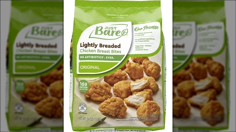 Bag of Just Bare lightly breaded chicken breast bites