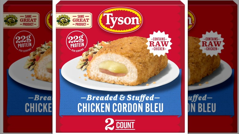 Box of Tyson breaded & stuffed chicken cordon bleu