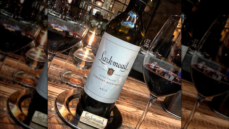 bottle of Larkmead Estate Cabernet Sauvignon wine with glass