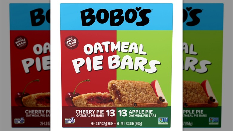 Bobo's Oatmeal Pie Bars Variety Pack box with apple and cherry flavors