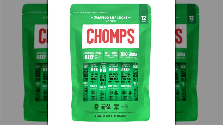 Green bag of Chomps Jalapeño Grass Fed Beef Sticks