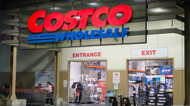 exterior of a costco at night