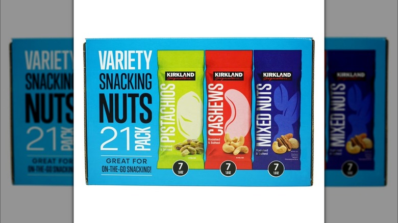 Kirkland Signature Snacking Nuts Variety Pack in blue box