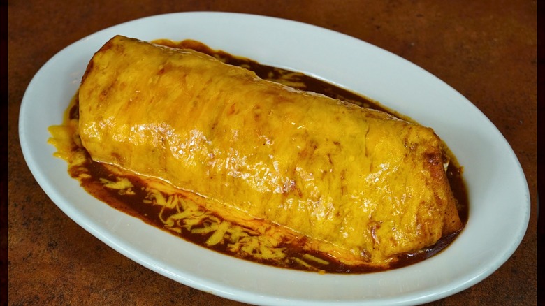 Wet burrito on a white plate