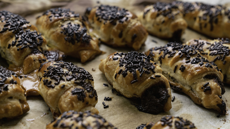 Chocolate croissants filled with chocolate filling