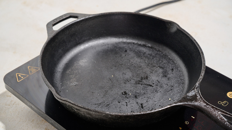 heating a skillet on a stove